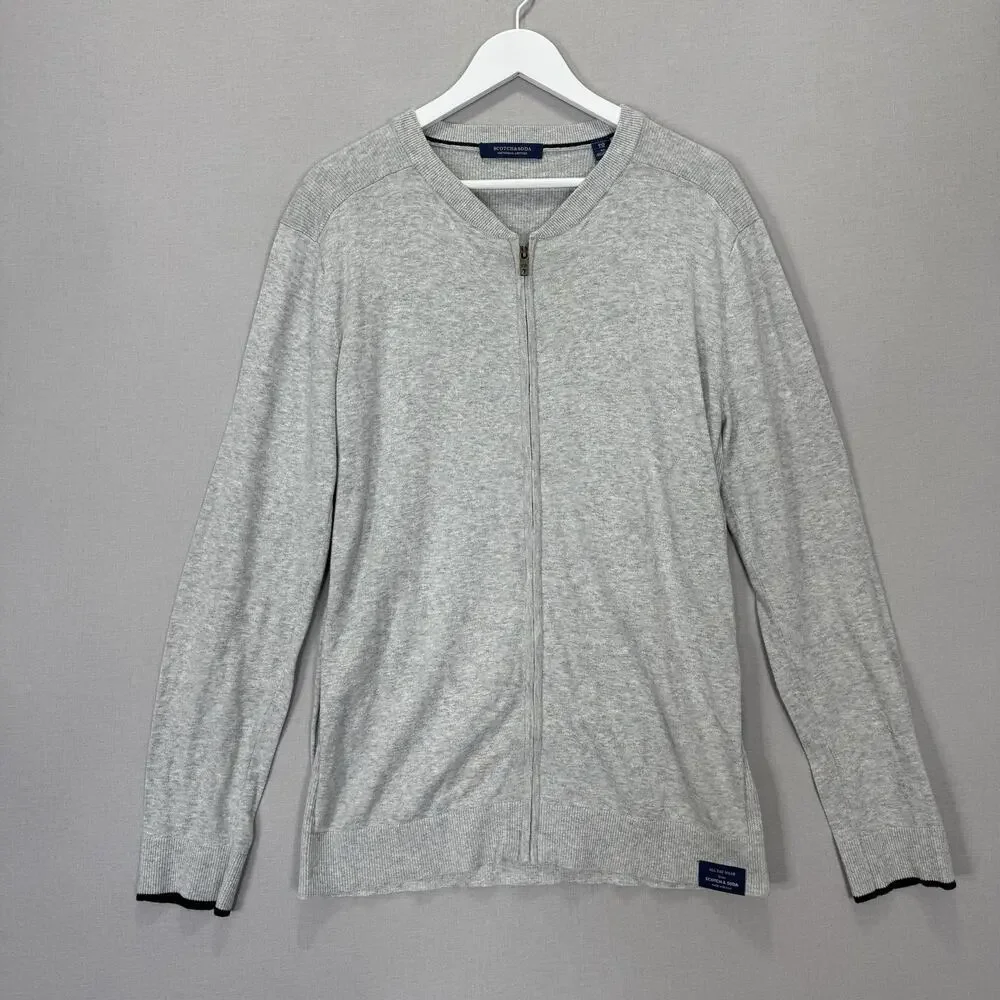 Scotch & Soda Full Zip Sweater Mens XL Gray Cotton Wool Knit Cardigan Minimalist
